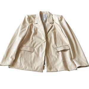 Weworewhat Faux Leather Blazer Jacket Womens Large Cream Lined Single Breasted